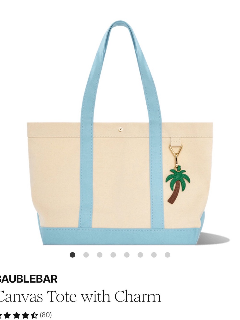 BaubleBar Cream Canvas Tote with Light Blue Trim and Palm Charm